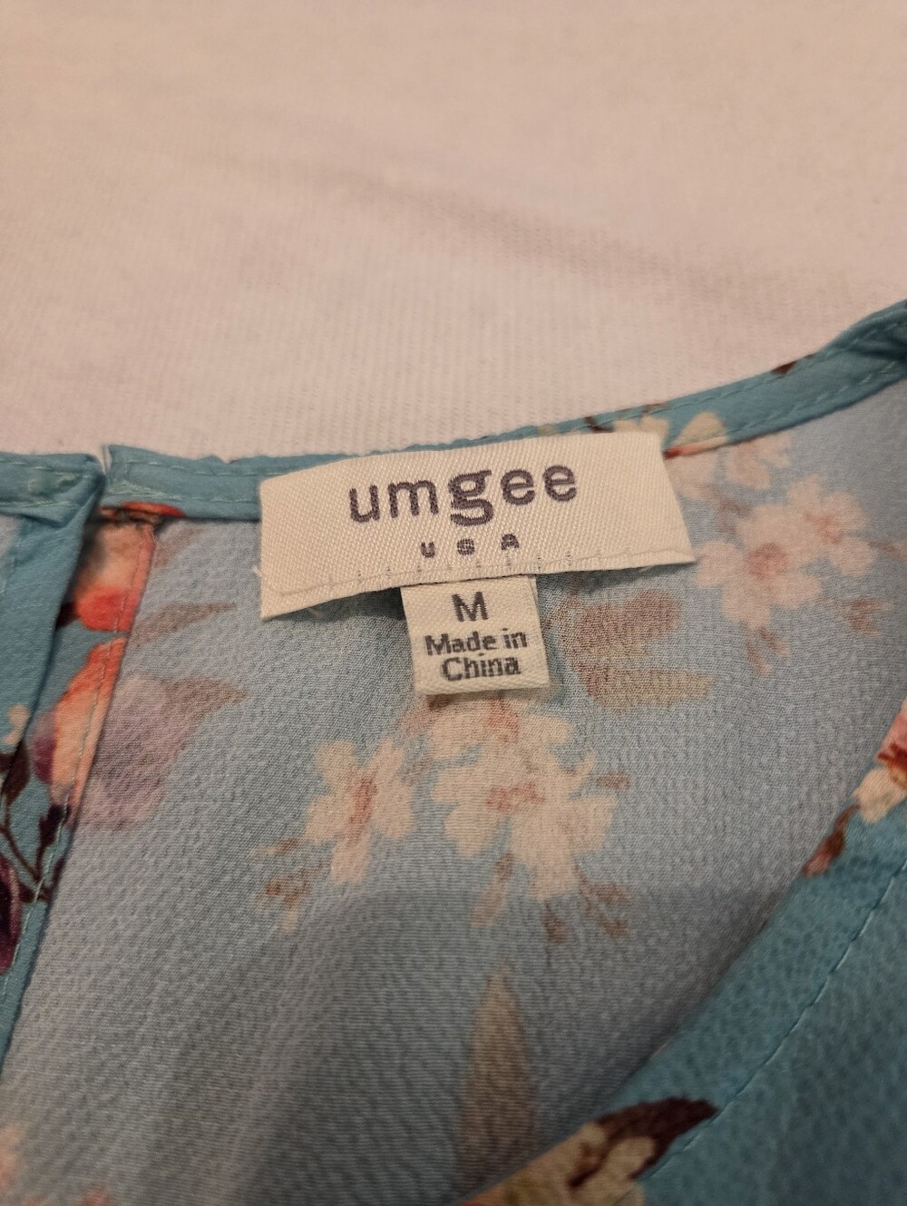UMGEE Teal Blue Floral Multicolor Print Balloon Sleeve Scoop Neck Tunic Dress M - Picture 12 of 13
